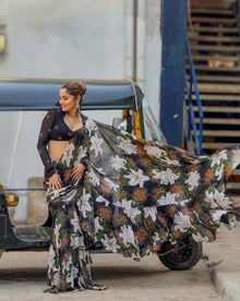 Black Flower Georgette Saree🍃