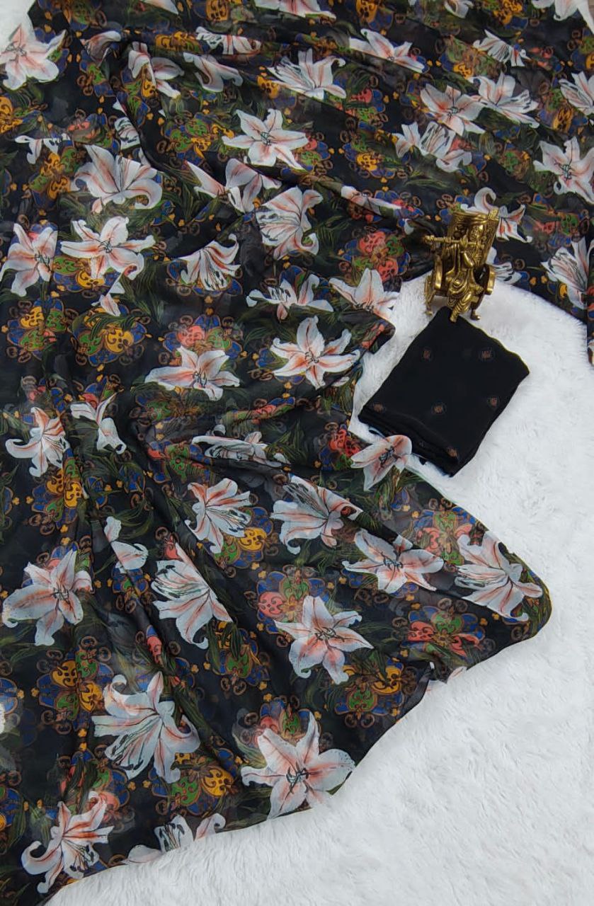 Black Flower Georgette Saree🍃