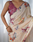 Most Beautiful and Amazing Off-White Heavy Chinnon Saree