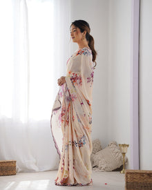 Most Beautiful and Amazing Off-White Heavy Chinnon Saree