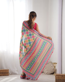 Most Beautiful and Colurfull Heavy Chinnon  Saree With Kutchi Print Border