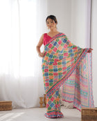 Most Beautiful and Colurfull Heavy Chinnon  Saree With Kutchi Print Border