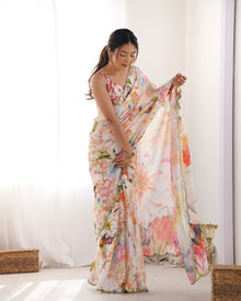 Most Beautiful and Attractive Heavy Chinnon Saree With Unstitched Blouse