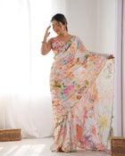 Most Beautiful and Attractive Heavy Chinnon Saree With Unstitched Blouse