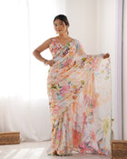 Most Beautiful and Attractive Heavy Chinnon Saree With Unstitched Blouse