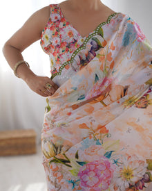 Most Beautiful and Attractive Heavy Chinnon Saree With Unstitched Blouse