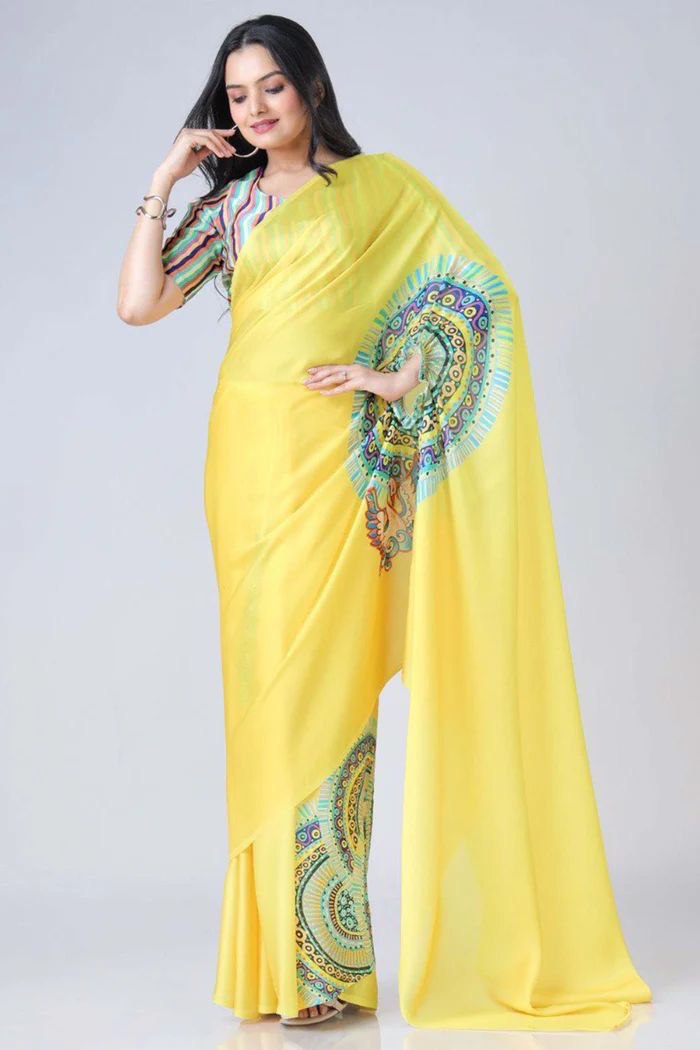 Ready To Wear Free-Hand Satin Saree👜✨