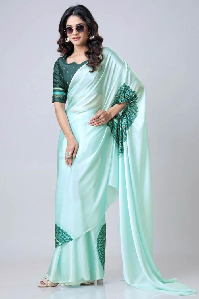 Ready To Wear Free-Hand Satin Saree👜✨