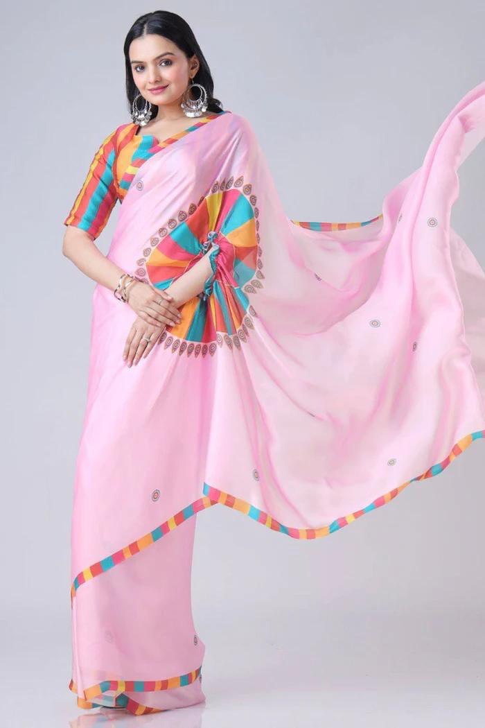 Ready To Wear Free-Hand Satin Saree👜✨