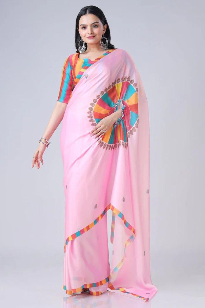 Ready To Wear Free-Hand Satin Saree👜✨