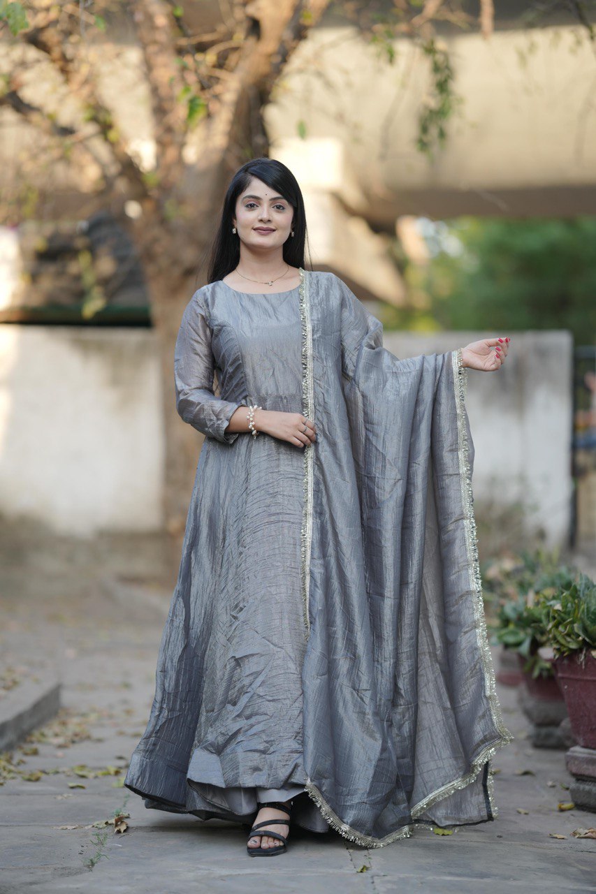 Gold Crush Gown With Dupatta 👜✨