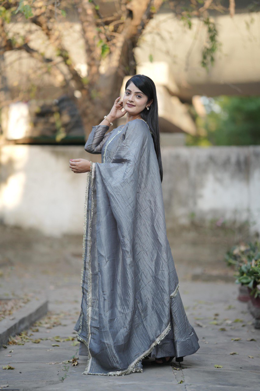 Gold Crush Gown With Dupatta 👜✨