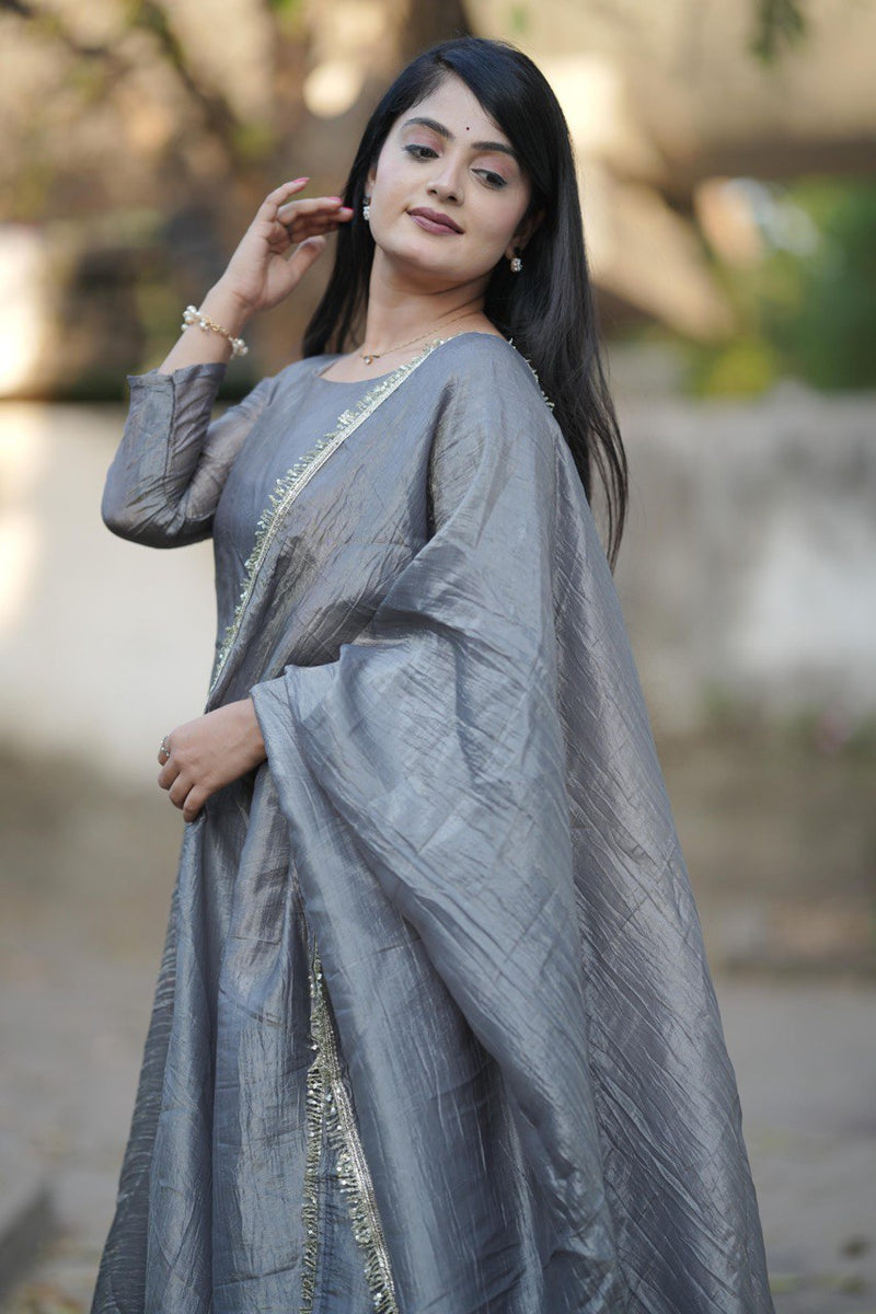 Gold Crush Gown With Dupatta 👜✨