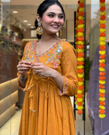 YELLOW VISCOSE CHANDERI KURTI WITH EMBROIDERY WORK AND DUPATTA