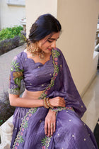 Purple Sequins and Thread Embroidery Work Wedding Lehenga