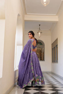 Purple Sequins and Thread Embroidery Work Wedding Lehenga