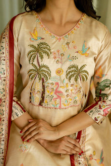 BEIGE VISCOS ASSAM SILK KURTI WITH PANT & DUPATTA