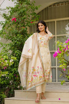 BEIGE KURTI-PANT & DUPATTA WITH FLORAL DESIGN FOR WOMENS