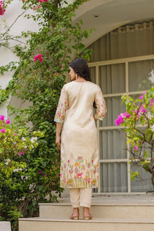 BEIGE KURTI-PANT & DUPATTA WITH FLORAL DESIGN FOR WOMENS