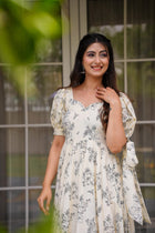 OFF-WHITE GOWN WITH PRINTED FLORAL DESIGN FOR WOMENS