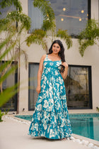 SKY GOWN WITH FLORAL DESIGN PRINTED FOR WOMENS