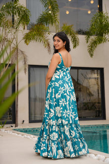 SKY GOWN WITH FLORAL DESIGN PRINTED FOR WOMENS