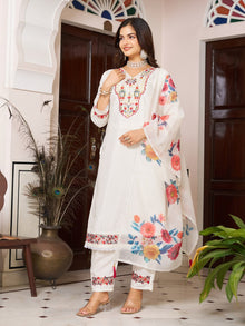 CHANDERI SILK 3 PIS KURTI WITH EMBROIDERY DESIGNING ON IT FOR WOMENS