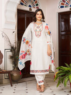 CHANDERI SILK 3 PIS KURTI WITH EMBROIDERY DESIGNING ON IT FOR WOMENS