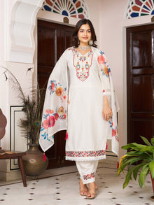 CHANDERI SILK 3 PIS KURTI WITH EMBROIDERY DESIGNING ON IT FOR WOMENS