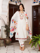 CHANDERI SILK 3 PIS KURTI WITH EMBROIDERY DESIGNING ON IT FOR WOMENS