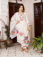 CHANDERI SILK 3 PIS KURTI WITH EMBROIDERY DESIGNING ON IT FOR WOMENS