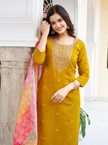 VISCOSE CHANDERI 3 PIS KURTI SET WITH EMBROIDERY DESIGNING