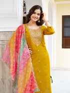 VISCOSE CHANDERI 3 PIS KURTI SET WITH EMBROIDERY DESIGNING