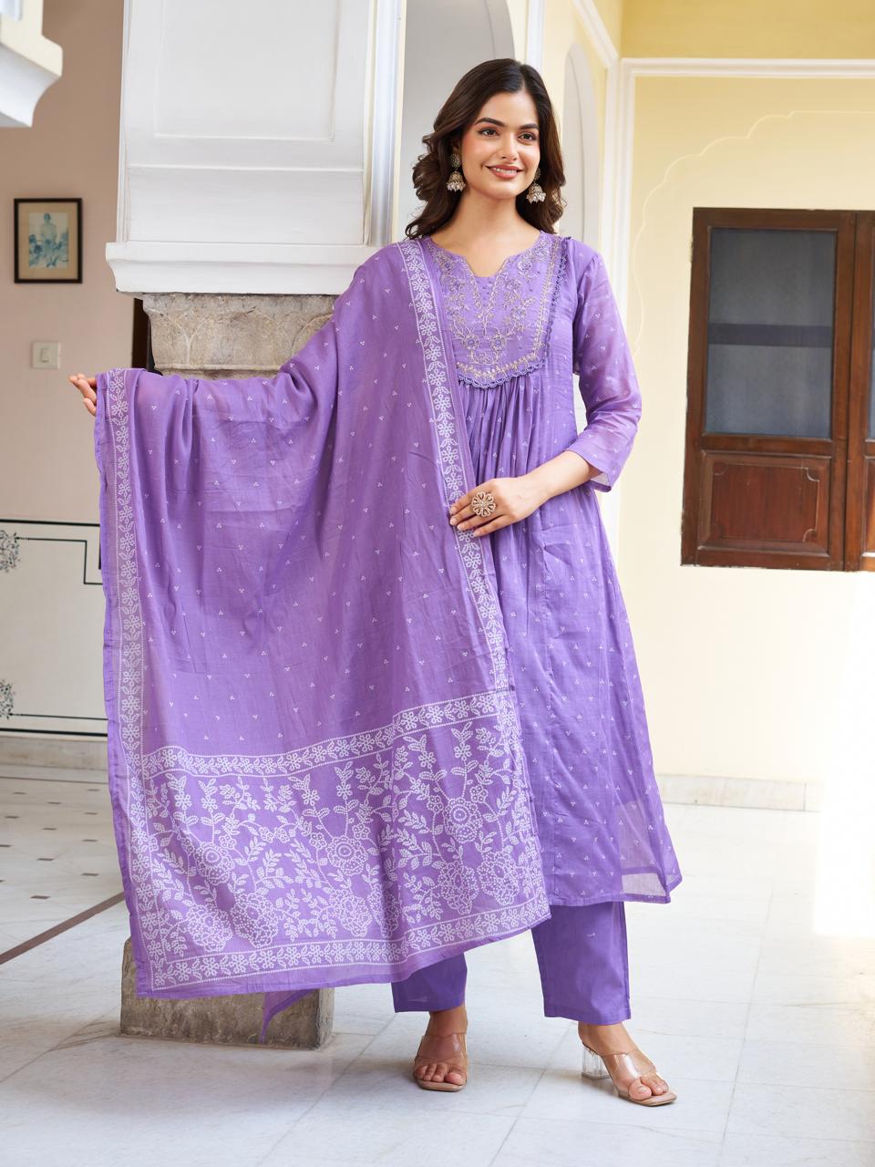 BEAUTIFUL COTTON PRINTED KURTA WITH EMBEROIDERY DESIGNING FOR WOMENS