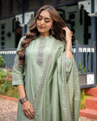 BEAUTIFUL HEAVY MUSLI SILK 3 PIS KURTI SET FOR WOMENS WITH EMBEROIDERY DESIGN