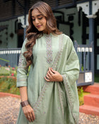 BEAUTIFUL HEAVY MUSLI SILK 3 PIS KURTI SET FOR WOMENS WITH EMBEROIDERY DESIGN