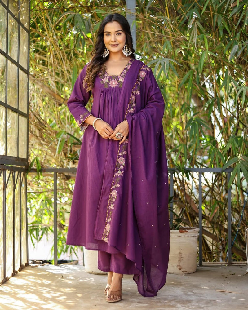 AMAZING SOFT RAYON SLUB 3 PIS SUIT WITH EMBEROIDERY DESIGN FOR WOMENS