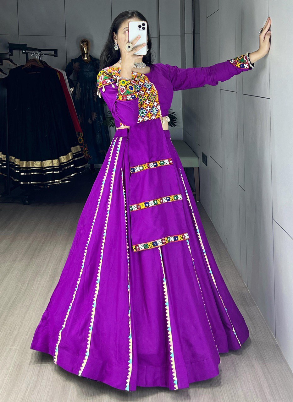 Purple Ethnic Women Cotton Cordsets For Navratri Collection
