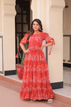 Amazing Red Full Flair Gown Made With Faux Georgette Fabrics
