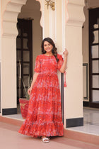 Amazing Red Full Flair Gown Made With Faux Georgette Fabrics