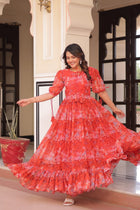 Amazing Red Full Flair Gown Made With Faux Georgette Fabrics