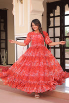 Amazing Red Full Flair Gown Made With Faux Georgette Fabrics