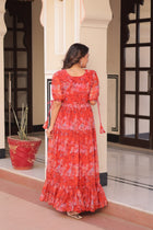 Amazing Red Full Flair Gown Made With Faux Georgette Fabrics