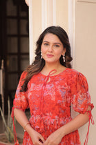 Amazing Red Full Flair Gown Made With Faux Georgette Fabrics