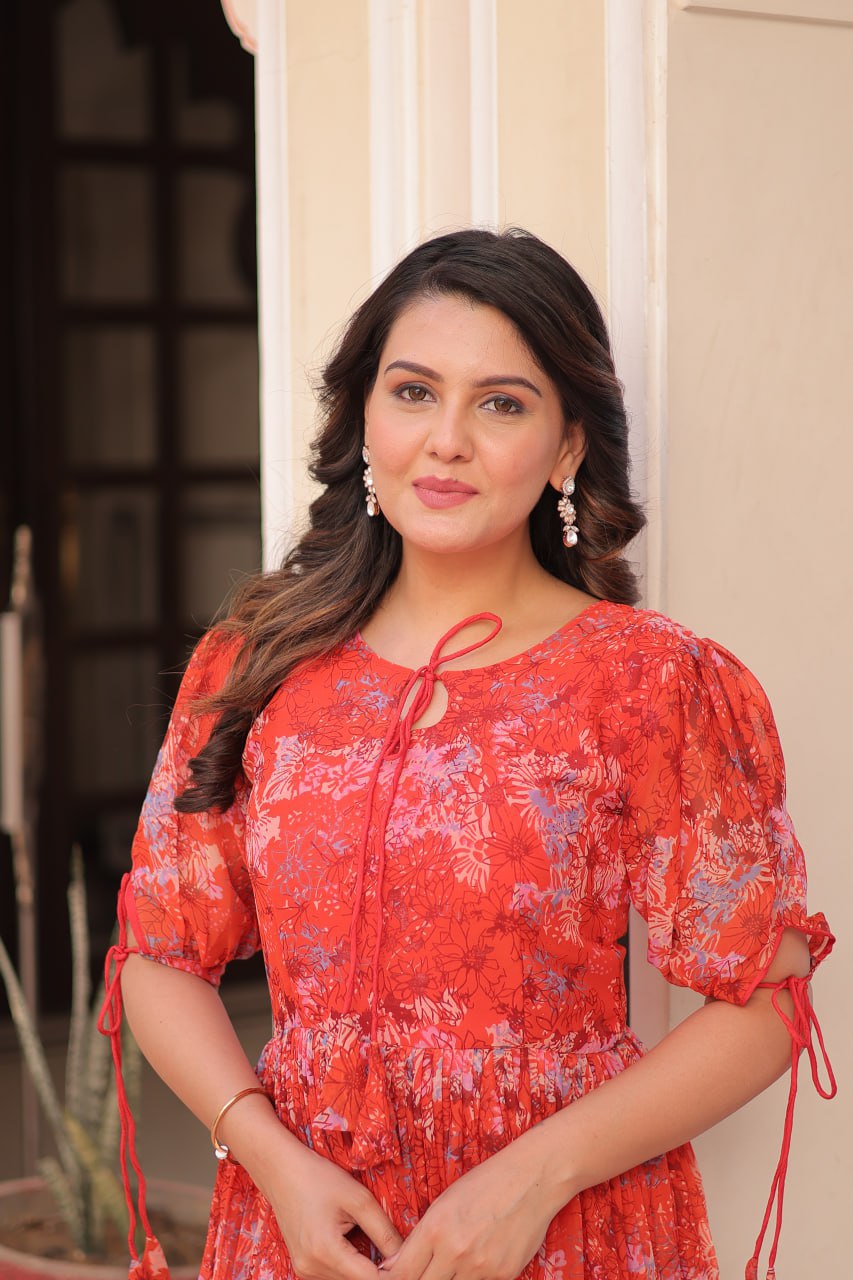 Amazing Red Full Flair Gown Made With Faux Georgette Fabrics