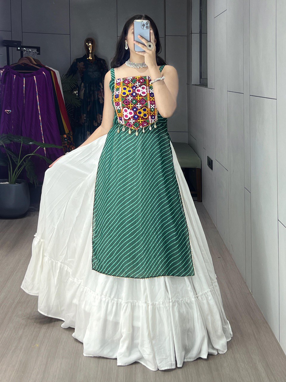 Beautiful Leheriya Prints Kurtis With Traditional Lehenga Sets For Women's