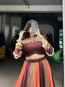 Traditional Gamthi Mirror Work Lehenga Choli Set for Navratri – 8 Meter Flair Rayon Lehenga with Stitched Blouse