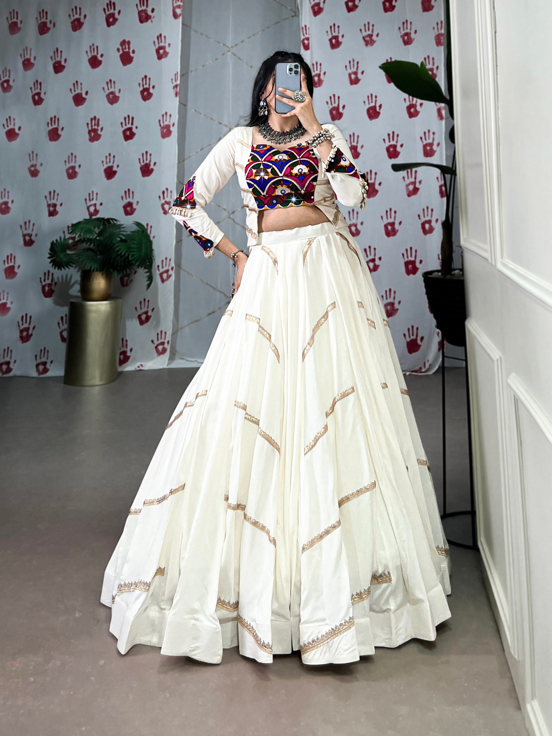 Rayon Mirror Work Lehenga Choli for Garba & Navratri – 8 Meter Flair | Fully Stitched |