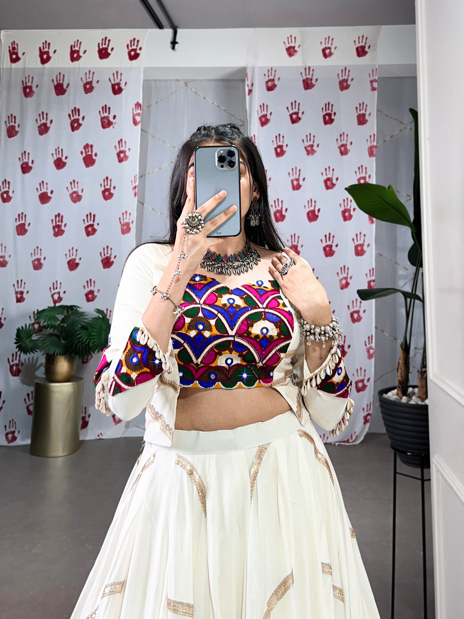 Rayon Mirror Work Lehenga Choli for Garba & Navratri – 8 Meter Flair | Fully Stitched |