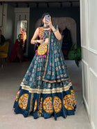 Festive Rayon Navratri Lehenga Choli Set with Foil Print, Gamthi Patchwork & Gota Lace – Includes Blouse, Dupatta & Purse